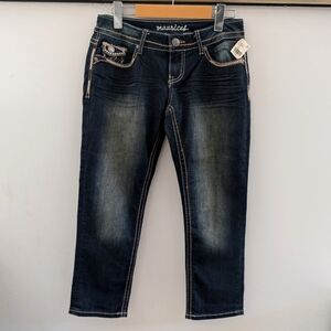 MAURICES | Women's Dark Wash Three Quarter Length Low-Rise Embroidered Jeans